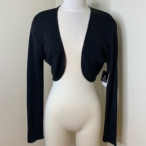 Valerie Stevens NWT Black Medieval Nights Beaded Open Front Knit Crop Cardigan M